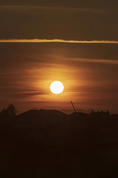 Beau Coucher Soleil Jaune Horizon Octobre — Photo