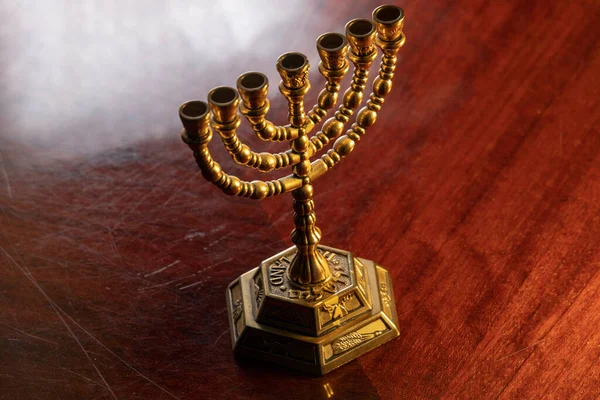 Jewish Gilded Festive Seven Candlestick — Stock Photo, Image