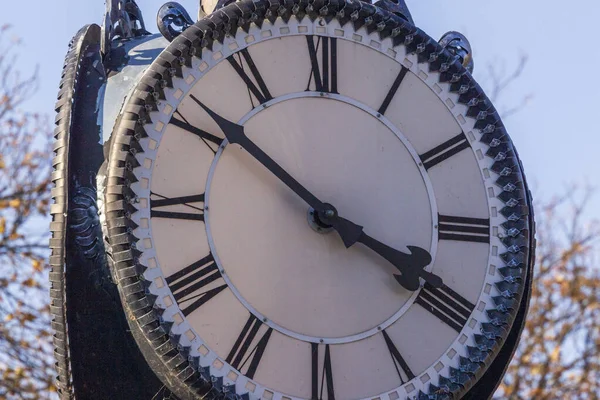 Quadrante Bianco Orologio Strada Nel Parco — Foto Stock