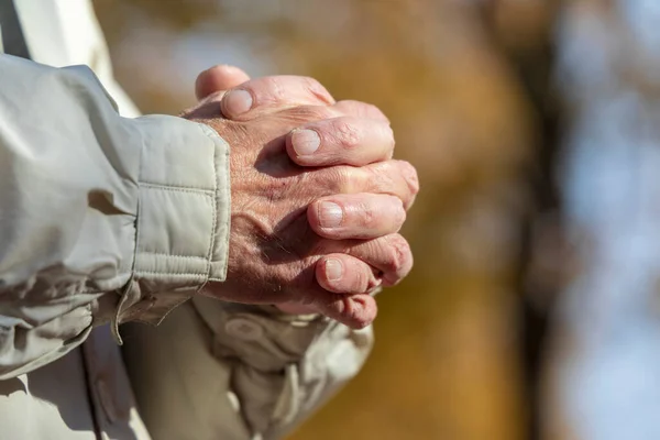 Old Man Prays God Folds His Arms Prayer — Stock Photo, Image