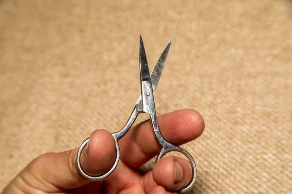 Small Metal Manicure Scissors Hand — Stock Photo, Image