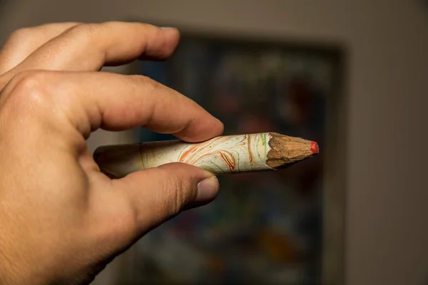 Lápiz Colores Grandes Mano Lápiz Encendido Para Dibujar Sobre Papel — Foto de Stock