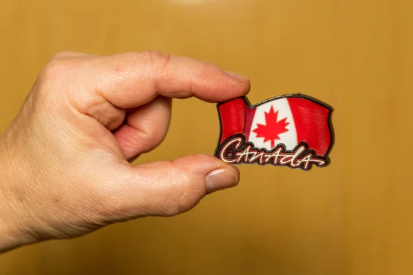 Kleine Kanadische Flagge Der Hand Ahornblätter Und Aussaat Kanada — Stockfoto