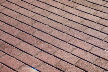 Arka plan için kırmızı asfalt dokusu. Parktaki dikdörtgen kaldırım taşları