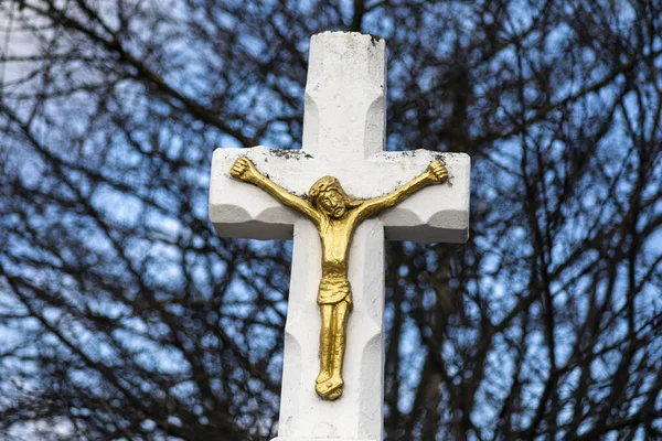 Crucifixion Jesus Christ Stone Cross Old Monument Road — Stock Photo, Image