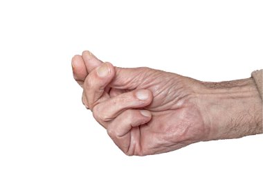Yaşlı bir adam, parayı sembolize eden bir parmak hareketi gösterir.