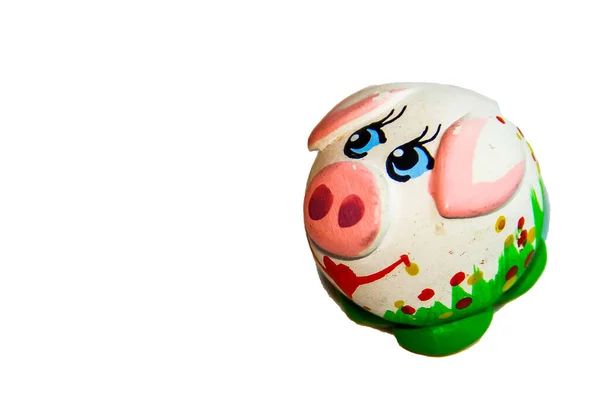 Porco Brinquedo Fundo Branco Brinquedo Cerâmico — Fotografia de Stock
