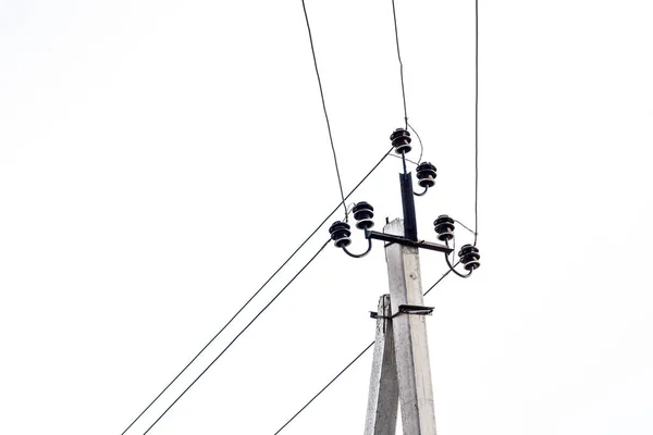 Pillar Power Lines Cables White Background — Stock Photo, Image