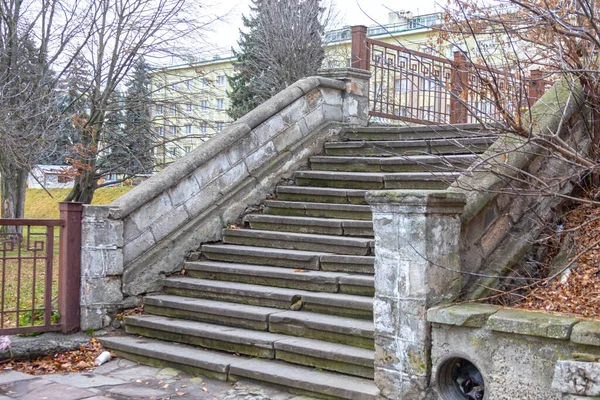 Vieux Escaliers Pierre Menant Parc Météo Automne Sombre — Photo