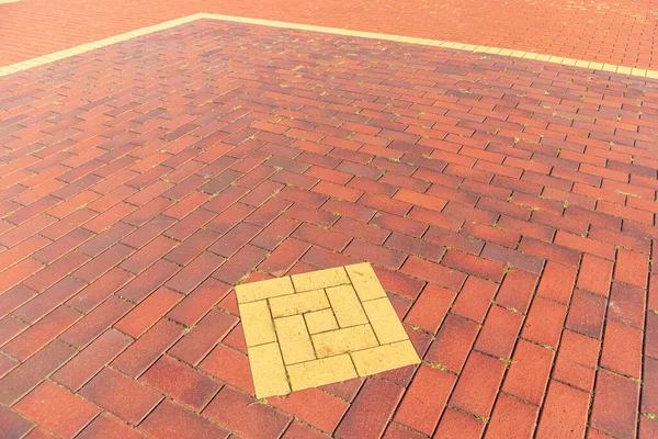New Paving Tiles Laid Geometric Pattern Paving Stones Red Yellow — 图库照片