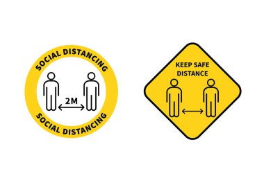 Sosyal uzaklık işareti. 1-2 metrelik mesafeyi koruyun. Coronovirüs salgını koruyucu. Vektör illüstrasyonu