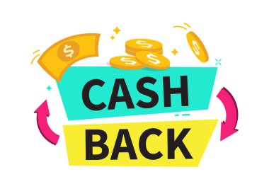 Nakit pankart. Nakit veya para iadesi etiketi. Web elementi. Çevrimiçi alışveriş ortağı programı. Finans tasarruf kavramı. Vektör illüstrasyonu.