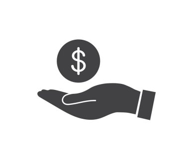 Dolar el ikonu. Beyaz arka planda para simgesi göster. Düz dizayn. Vektör illüstrasyonu.