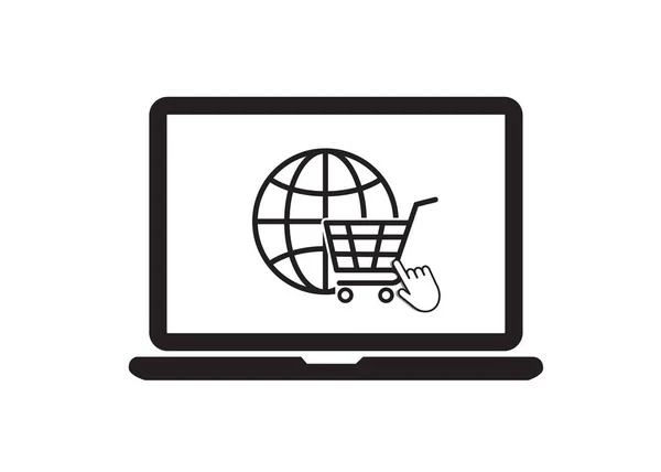 Online Shopping Mit Laptop Warenkorb Schaufenster Online Business Marketing Vektorillustration — Stockvektor