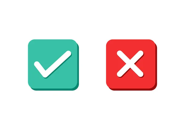 Iconos Planos Verdaderos Falsos Marca Verificación Verde Botón Cruz Roja — Vector de stock