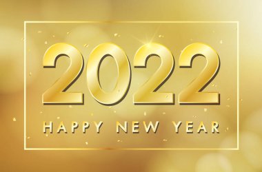 Mutlu yıllar 2022 tebrik kartı. Altın 2022 numara. Altın dekorasyon tatil geçmişi. Vektör illüstrasyonu. 