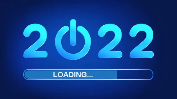 新年の読み込み2022デジタル技術青の背景 2022年新年を迎える ベクターイラスト — ストックベクタ