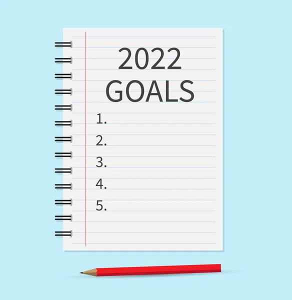 言葉の目標とノート2022 青の背景に鉛筆でテキストのためのノートブックペーパー ベクターイラスト — ストックベクタ