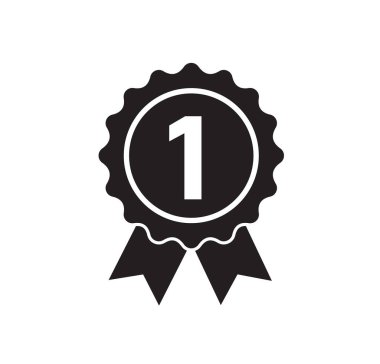 Birincilik ödülü. Rosette ikonu. Sertifika. Pul kalitesi ve bir numaralı ikon. Vektör illüstrasyonu