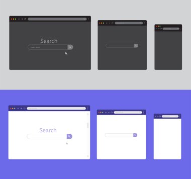 Tarayıcı penceresi. Bilgisayar, tablet ve akıllı telefon için modern tarayıcı modeli. Vektör illüstrasyonu.