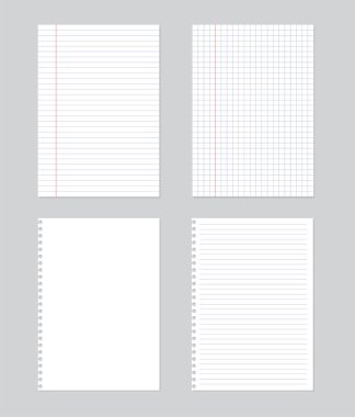 A4 beyaz çizgi kağıdı gri arka planda izole edilmiş. Okula dönmek için boş çarşaf tasarımı. Vektör illüstrasyonu