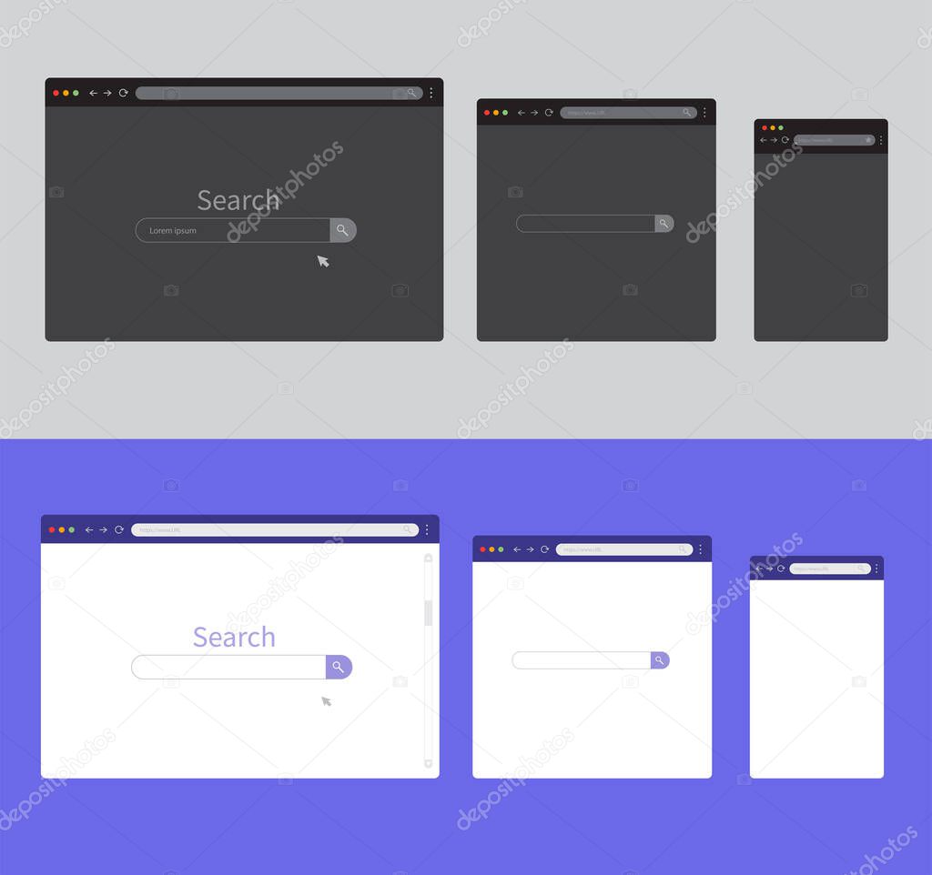 Browser window. Modern browser mockup for computer, tablet and smartphone. Vector illustration.