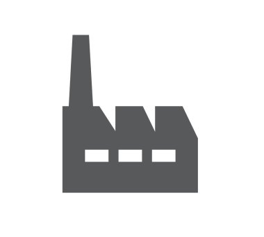 Beyaz arka planda fabrika simgesi. Endüstriyel ikon Düz dizayn. Vektör illüstrasyonu.