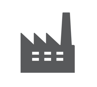 Fabrika simgesi beyaz arkaplanda izole edildi. Endüstriyel ikon Düz dizayn. Vektör illüstrasyonu.