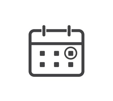 Takvim simgesi. Tarihi işaretle. Zamanlama simgesi beyaz arkaplanda izole edildi. Düz dizayn. Vektör illüstrasyonu.