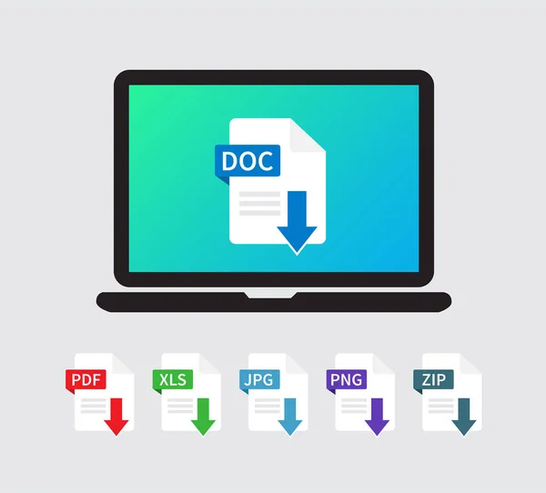 Download Doc File Laptop Screen Document Symbol Web Format Information — Stock vektor