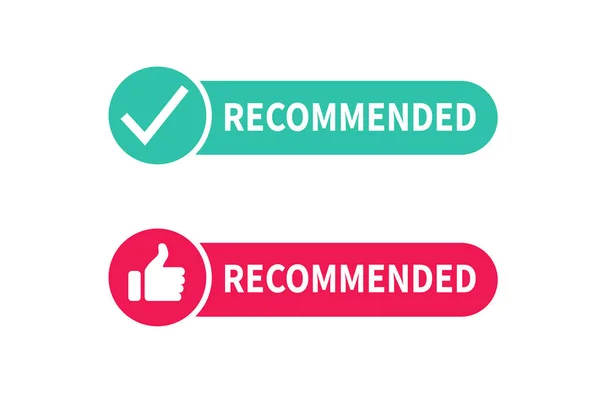 Botón Recomendado Aislado Sobre Fondo Blanco Pulgares Arriba Marca Verificación — Archivo Imágenes Vectoriales