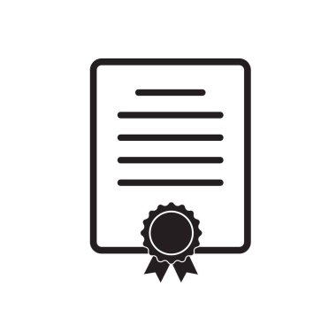 Sertifika simgesi beyaz arkaplanda izole edildi. Diploma sembolü. Rosette ikonu. Pul kalitesi. Düz stil. Vektör illüstrasyonu