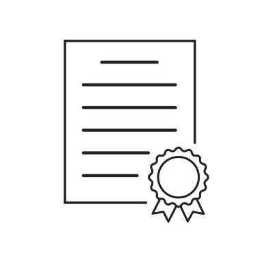Sertifika simgesi beyaz arkaplanda izole edildi. Diploma sembolü. Rosette ikonu. Pul kalitesi. Düz stil. Vektör illüstrasyonu
