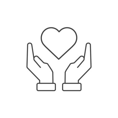 Eldeki ikon, beyaz arkaplanda izole edilmiş. Kalp bakımı ikonu. Sağlık sigortası konsepti. Vektör illüstrasyonu.