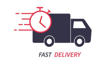 Hızlı teslimat kamyonu ikonu. Hızlı nakliye. Web sitesi ve mobil uygulamalar için tasarım. Vektör illüstrasyonu.