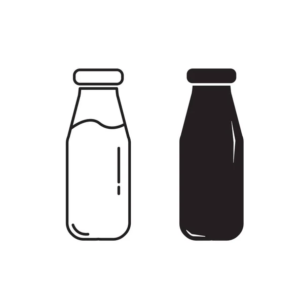 Set Icona Bottiglia Latte Contorno Isolato Sfondo Bianco Illustrazione Vettoriale — Vettoriale Stock