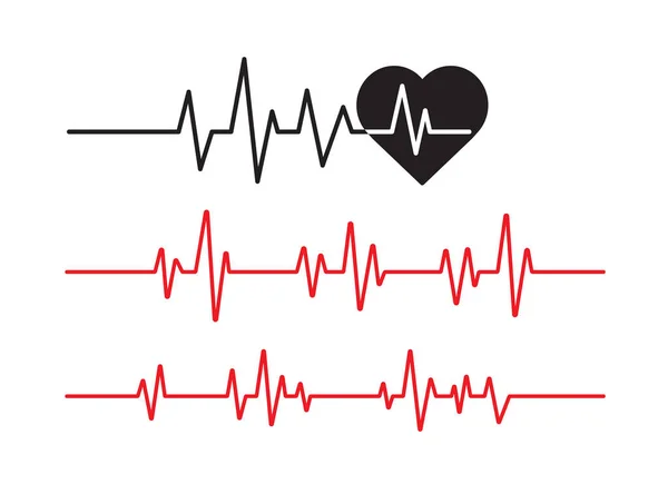 Набор Значка Красной Линии Сердцебиения Монитор Частоты Пульса Белом Фоне — стоковый вектор