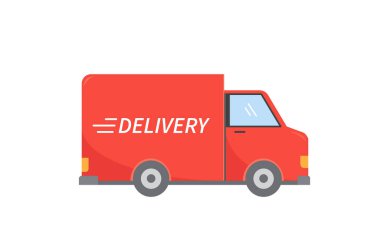 Teslimat kamyonu. Hızlı nakliye. Çevrimiçi sipariş izleme. Web sitesi ve mobil uygulamalar için tasarım. Vektör illüstrasyonu.