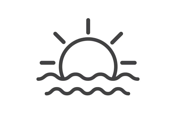 Sunrise Sunset Sun Icon Isolated White Background Sea Waves Island — Vector de stoc