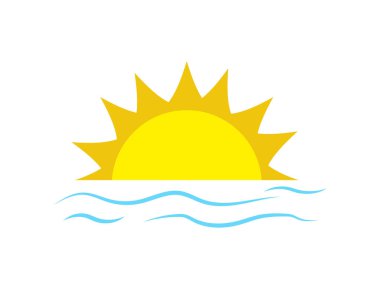 Okyanus dalgalı güneş. Sunset Sahili. Tatil ya da tropikal konsept. Vektör illüstrasyonu