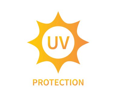 UV koruma simgesi. Beyaz arka planda güneş ultraviyole logosu. Vektör illüstrasyonu