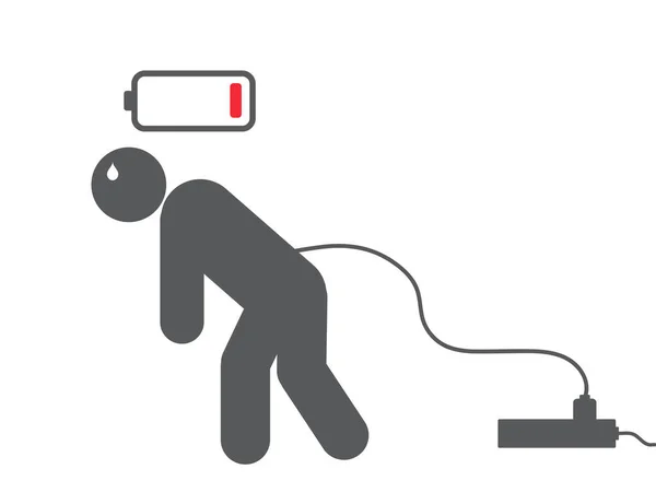 Low Battery Man Electrical Plug Tiredness Icon Burnout Working Low — Stockvektor