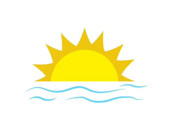 Sole Con Onda Oceanica Sunset Beach Vacanza Concetto Tropicale Illustrazione — Vettoriale Stock