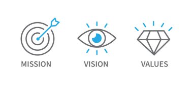 Görev, Vizyon ve Değerler simgesi. İş başarısı konsepti. Organizasyon görevi. düz dizayn. Vektör illüstrasyonu