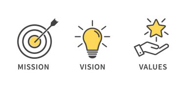 Mission, Vision and Values icon.  Organization mission. Success and growth concepts. flat design. Vector illustration