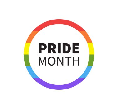 Gurur bayrağı çemberi. Onur Ayı Haziran logosu. LGBT gökkuşağı bayrağı. Vektör illüstrasyonu 