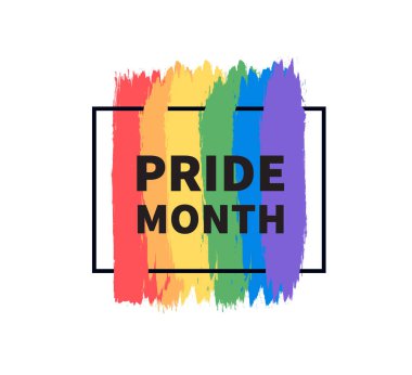 Gurur dolu bir ay pankartı. Gökkuşağı fırça darbeleri. LGBTQ. Vektör illüstrasyonu