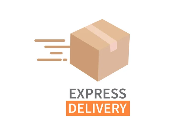 Express Delivery Carton Packaging Box Fast Delivery Flat Vector Illustration — 스톡 벡터