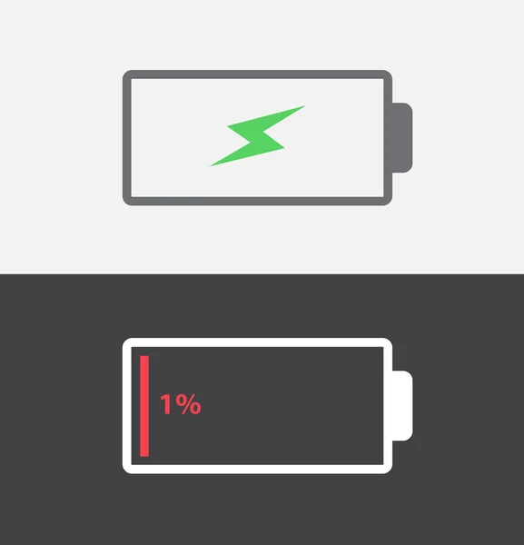 Low Battery Icon Set Charge Indicator Icon Level Battery Energy — Archivo Imágenes Vectoriales