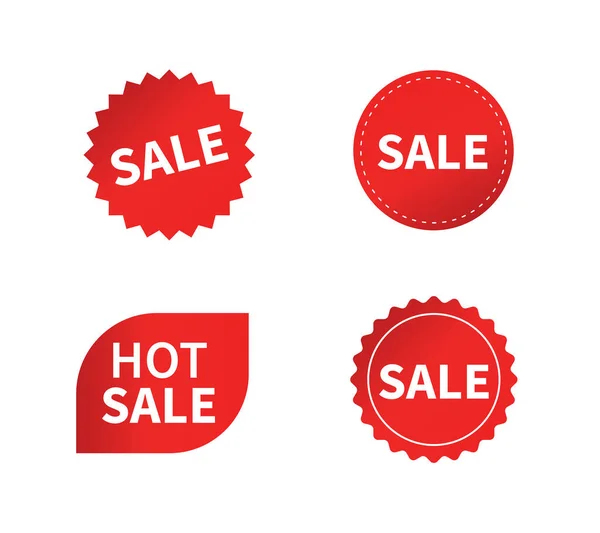 Set Sale Tags Ribbon Hot Sale Red Starburst Stickers Vector — Stockvektor